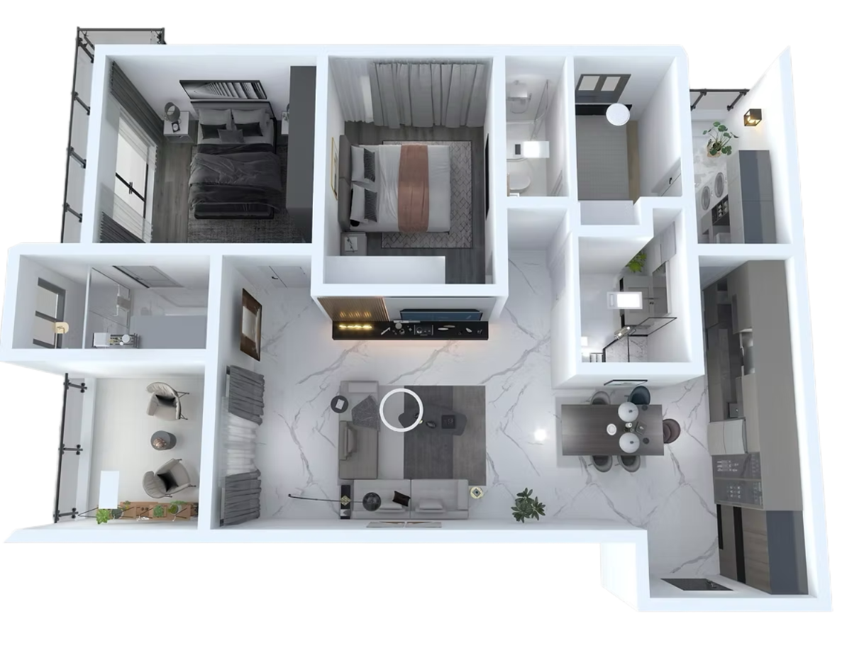 2 Bedrooms + DSQ Floor Plan