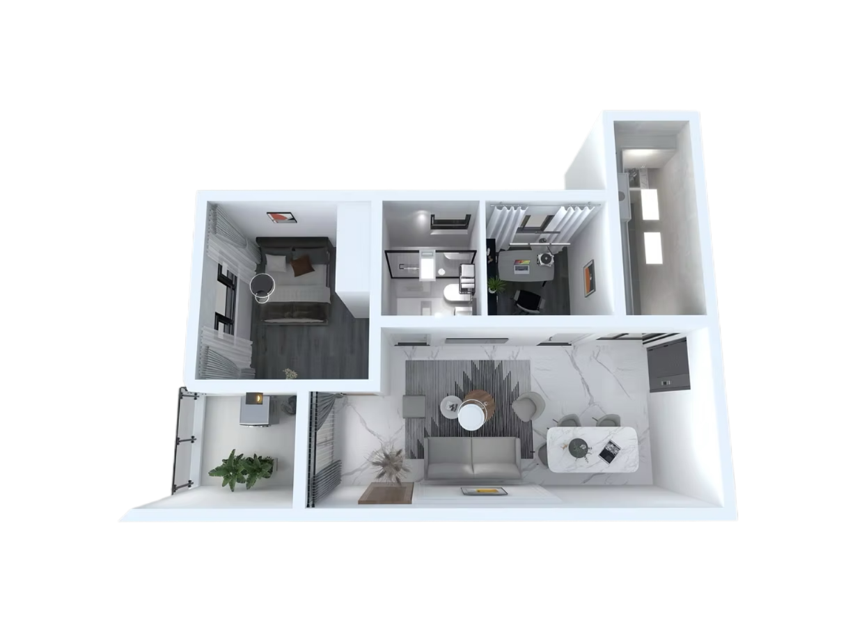 1 Bedroom + Study Room Floor Plan